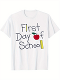 Men's T-Shirt First Day School With Red Apple And Yellow Rulers
