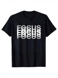 Men's T-Shirt Focus Repeated Letters With White And Shadow Blending On Black T Shirt