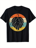 Men's T-Shirt Retro Striped Sunburst With Bold Black Hop Cone Leaf