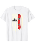 Men's T-Shirt Vintage Red Longboard With Mountain Silhouette Among Faded Geometric Lines Skateboard