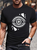 Men's T-Shirt Monochrome Abstract Shapes With Sharp Rays Around Stylized Central Eye