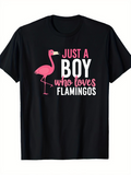 Men's T-Shirt Just A Boy Who Loves Flamingos Pink Bird Standing Beside Large Printed Letters Flamingo