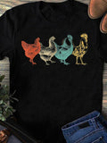 Men's T-Shirt Colorful Farmyard Chickens With Vintage Tones Among Standing Poultry