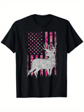 Men's T-Shirt Vintage Grunge American Flag With Stars And Stripes Behind Noble Wild Deer