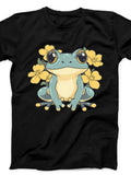 Men's T-Shirt Cute Yellow Flowers With Blue Frog Sitting Peacefully Frog