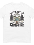 Men's T-Shirt Life Is Better By The Campfire With Pine Trees Mountains And Burning Logs Campfire