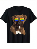 Men's T-Shirt Boxer Dog Wearing Rainbow Sunglasses On Plain Black T Shirt