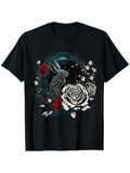 Men's T-Shirt Starry Night With Roses Surrounding A Gentle Rabbit