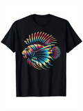 Men's T-Shirt Colorful Neon Glow Fins Radiating Across Blackwater Lionfish