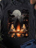 Men's T-Shirt Full Moon Forest Campfire With Glowing Lanterns And Ghostly Reflections Ghost