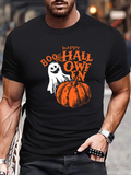 Men's T-Shirt Happy Boo Halloween With Pumpkin And Smiling Ghost Front