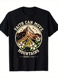 Men's T-Shirt Faith Can Move Mountains With Blossoming Flowers Under Majestic Sunrise Mountains