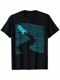 Men's T-Shirt Minimalist River Path With Playful Blue Cartoon Rocket