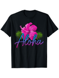 Men's T-Shirt Aloha Tropical Blooming Hibiscus Flower With Palm Leaves