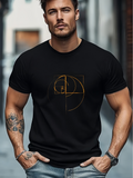Men's T-Shirt Golden Linework With Artistic Geometric Shapes On Black Modern Graphic Design