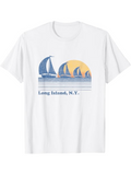 Men's T-Shirt Long Island NY Orange Sunset With Blue Water Sailboats
