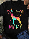 Men's T-Shirt Schnauzer Mama Colorful Rainbow Hearts With Silhouette And Decorative Letters Schnauzer