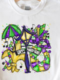 Men's T-Shirt Happy Mardi Gras Mask With Beads Among Music Notes And Festive Lamp