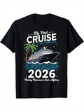 Men's T-Shirt My First Cruise Ocean Waves With Palm Tree And Large Ship
