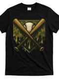 Men's T-Shirt Camouflage Shield With Crossed Baseball Bats Framing A Baseball