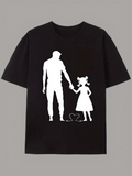 Men's T-Shirt Silhouetted Father And Little Girl Standing Together Peacefully