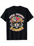 Men's T-Shirt Feral Granny Summer With Colorful Sun Hat Sunglasses And Smiling Raccoon