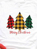 Men's T-Shirt Merry Christmas Colorful Plaid Pattern With Festive Three Evergreen Trees