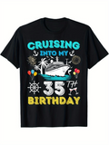 Men's T-Shirt Cruising Into My Thirty Fifth Birthday With Balloons Fireworks And Ship