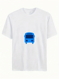 Men's T-Shirt Minimalist Graphic Blue Bus Symbol Under Soft White Light Bus