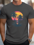 Men's T-Shirt Sunset Glow Over Water With Palm Trees Reflected In Tranquil Evening