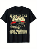 Men's T-Shirt Stuck In The Past Retro Classic Car With Vibrant Red Abstract Shapes