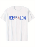 Men's T-Shirt Jerusalem Bold Blue Lettering With Subtle Striped Letter Print Shirt