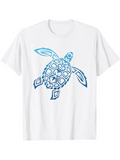 Men's T-Shirt Abstract Blue Waves Patterned Ocean Sea Turtle