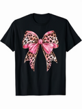 Men's T-Shirt Pink Leopard Print Patterned Ribbon With Glossy Finish Bow