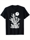 Men's T-Shirt Moonlit Desert Scene With Cactus Stars And Decorative Skull
