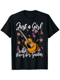 Men's T-Shirt Just A Girl Surrounded By Pink Blossoms Music Notes Guitar