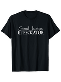 Men's T-Shirt Simul Justus Et Peccator Bold White Contrast Lettering T Shirt