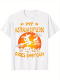Men's T-Shirt My Australian Cattle Dog Rides Shotgun Among Pumpkin Shadows Halloween Evening Dog