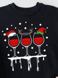 Men's T-Shirt Festive Holiday Wine Glasses Surrounded By Falling Snowflakes Under Christmas Hats