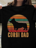 Men's T-Shirt Corgi Dad With Retro Sunset Striped Background Loyal Dog