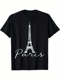 Men's T-Shirt Handwritten Paris Script With Classic Eiffel Tower Silhouette Centerpiece