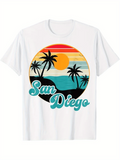 Men's T-Shirt San Diego Retro Sunset With Palm Trees And Rolling Waves Beach