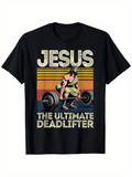 Men's T-Shirt Retro Sunset With Weightlifting Biblical Figure Under Vintage Text