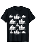 Men's T-Shirt Classic Nautical Sketches Of Sailboats On Calm Ocean Water Sailboat