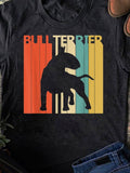 Men's T-Shirt Bull Terrier Silhouette Over Colorful Retro Striped Background Dog