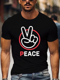 Men's T-Shirt Peace Hand Gesture With Red Circle Illustrating The Symbol Of Tranquility