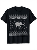 Men's T-Shirt Winter Knitted Pattern With Snowflakes Around Playful Elephant