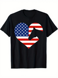 Men's T-Shirt Patriotic American Flag Patterned Heart With Horse Silhouette