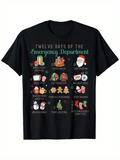 Men's T-Shirt Twelve Days Of The Emergency Department With Christmas Holiday Elements On Black Shirt