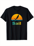 Men's T-Shirt Sail Sunset With Blue Water Under Yellow Orange Sky Sailboat